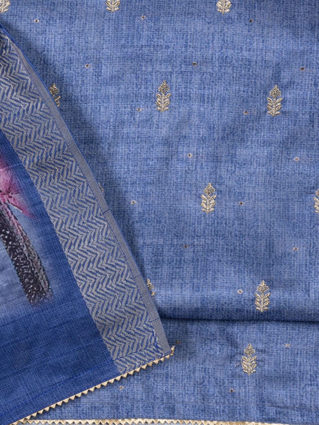 Neck Embroidered Tussar Unstitched Suit With Dupatta