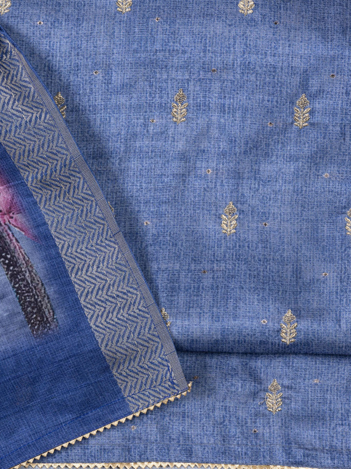 Neck Embroidered Tussar Unstitched Suit With Dupatta