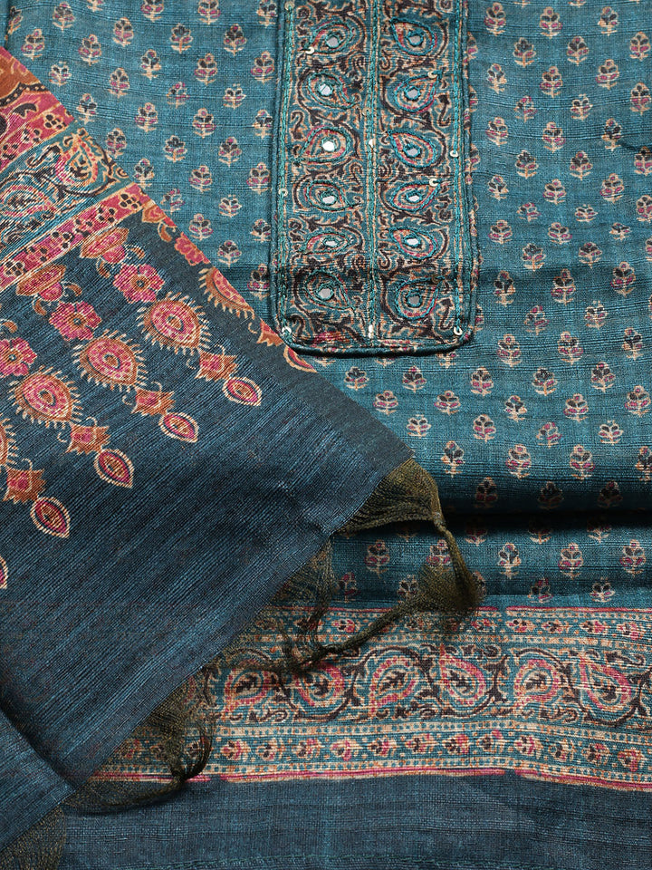 Neck Embroidered Chanderi Unstitched Suit With Dupatta