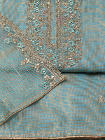 Neck Embroidered Chanderi Unstitched Suit Piece With Dupatta