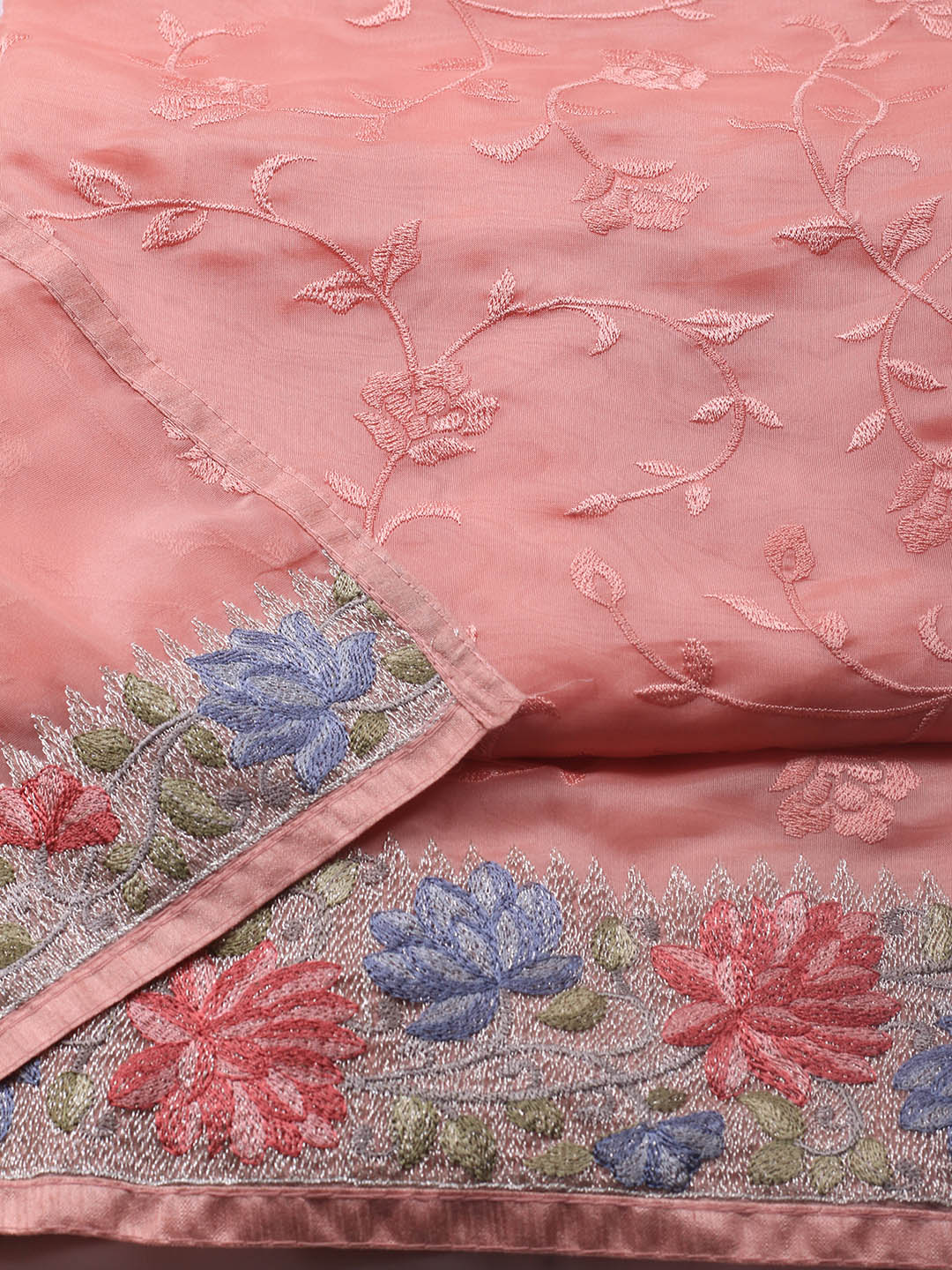 Neck Embroidery Organza Unstitched Suit Piece With Dupatta