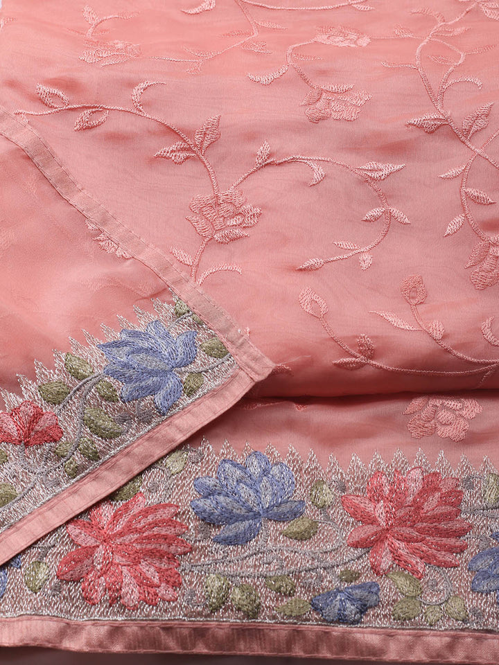 Neck Embroidery Organza Unstitched Suit Piece With Dupatta