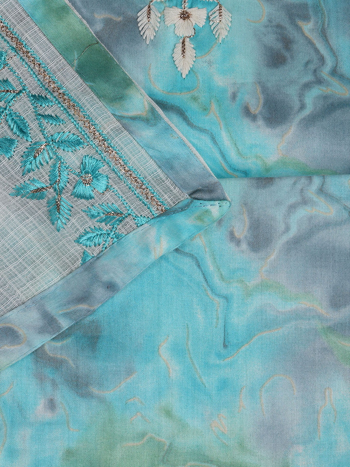 Neck Embroidered Cotton Blend Unstitched Suit Piece With Dupatta