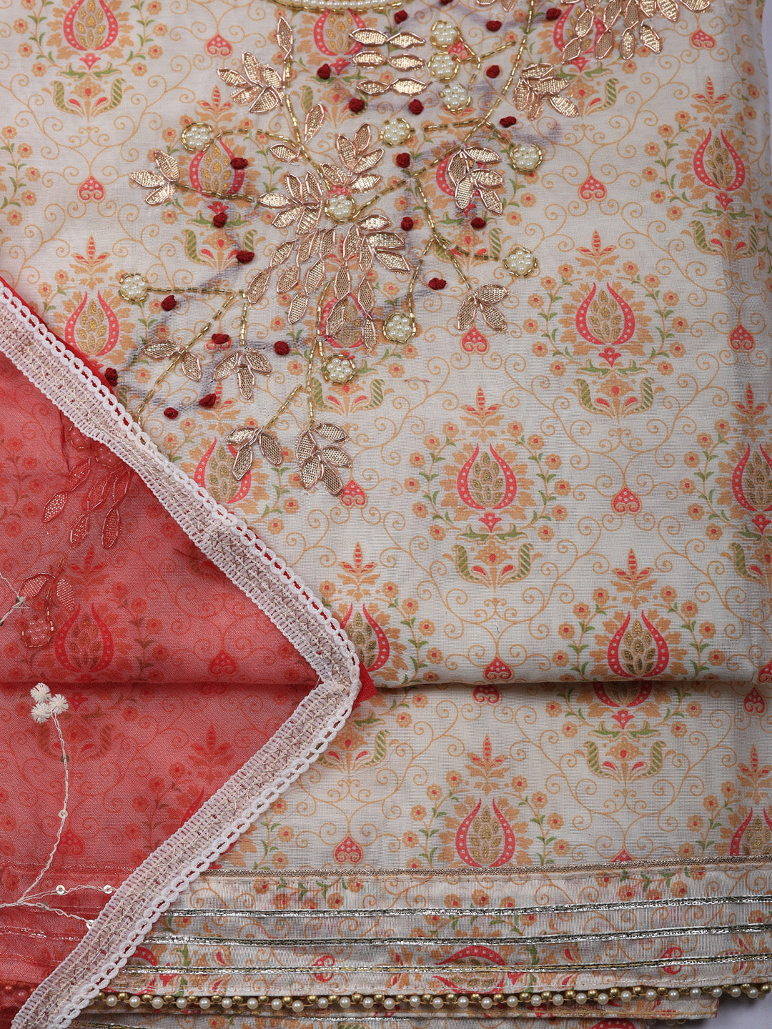 Embroidered Cotton Unstitched Suit With Pant &amp; Dupatta