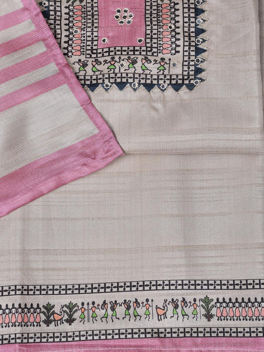 Printed Art Tussar Unstitched Suit With Dupatta
