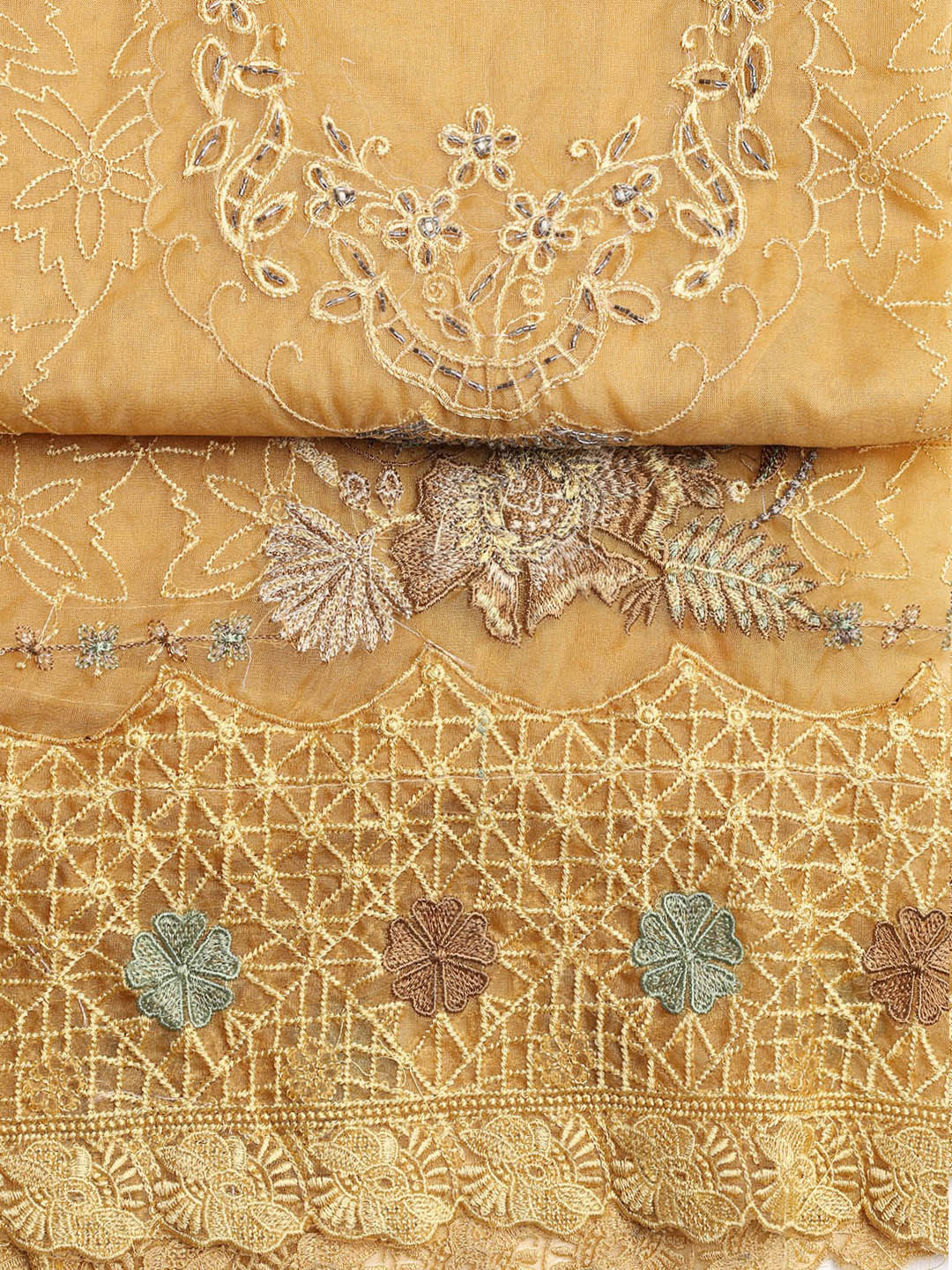 Neck Embroidered Organza Unstitched Suit Piece With Dupatta