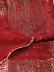 Neck Embroidered Chanderi Unstitched Suit With Dupatta