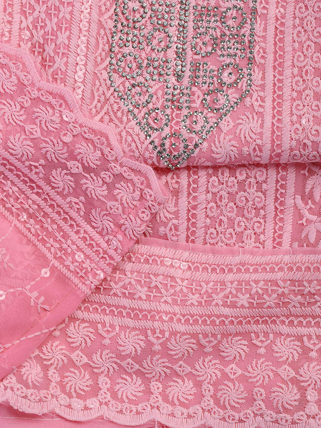 Chiken Work Georgette Unstitched Suit With Dupatta