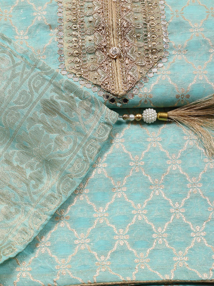 Neck Patti Printed Chanderi Unstitched Suit With Dupatta