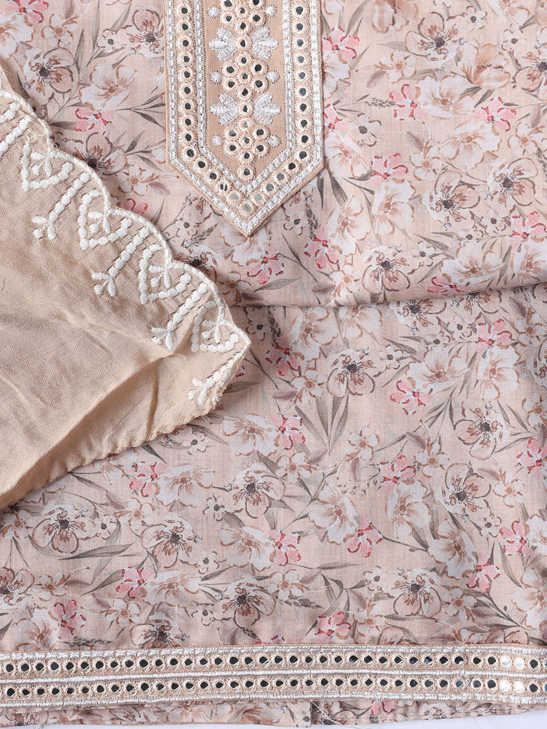 Printed Cotton Blend Unstitched Suit With Dupatta