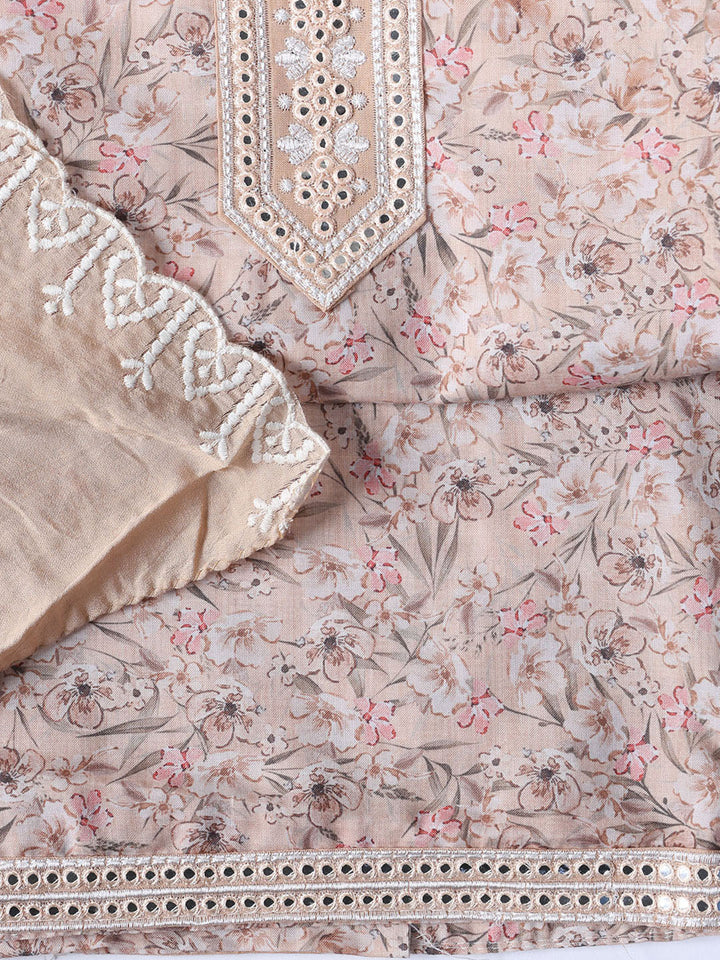 Printed Cotton Blend Unstitched Suit With Dupatta