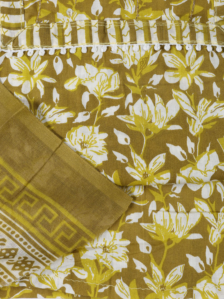 Printed Cotton Blend Unstitched Suit With Dupatta
