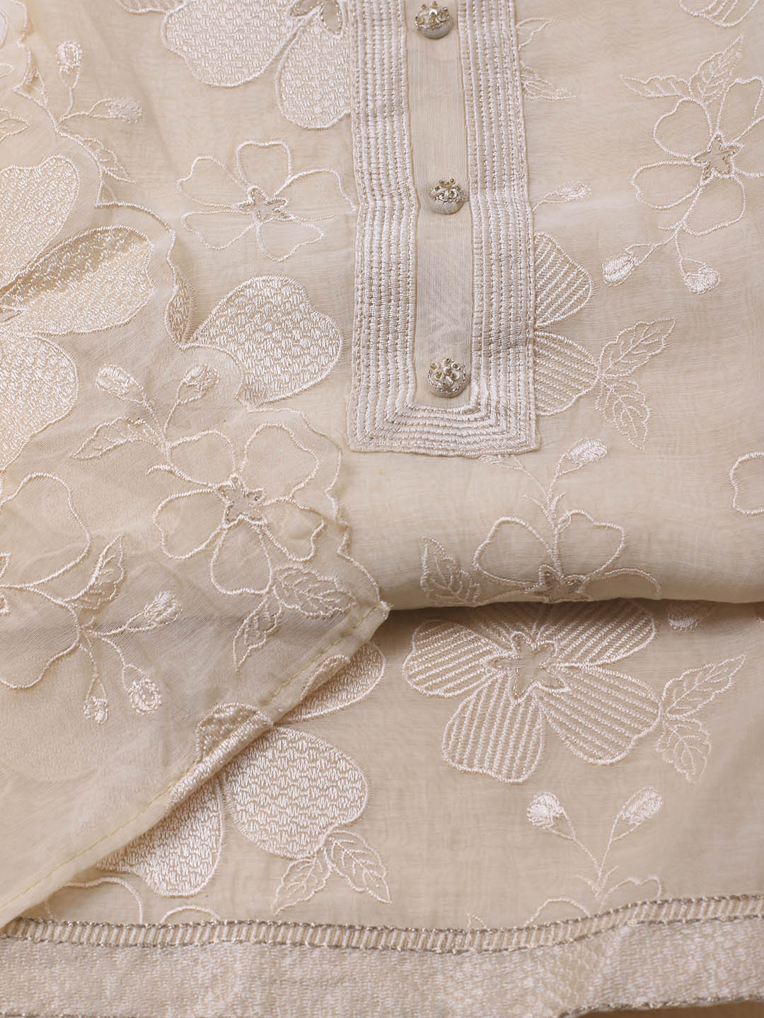 Embroidered Chanderi Unstitched Suit With Dupatta