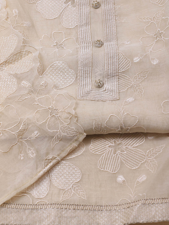 Embroidered Chanderi Unstitched Suit With Dupatta