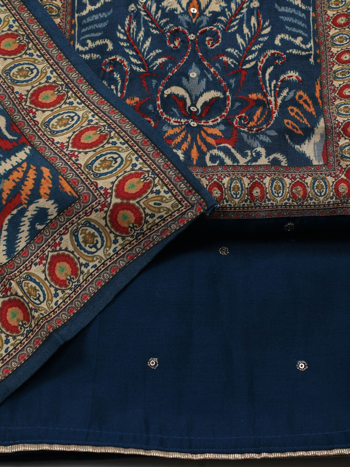 Printed Chanderi Unstitched Suit Piece With Dupatta