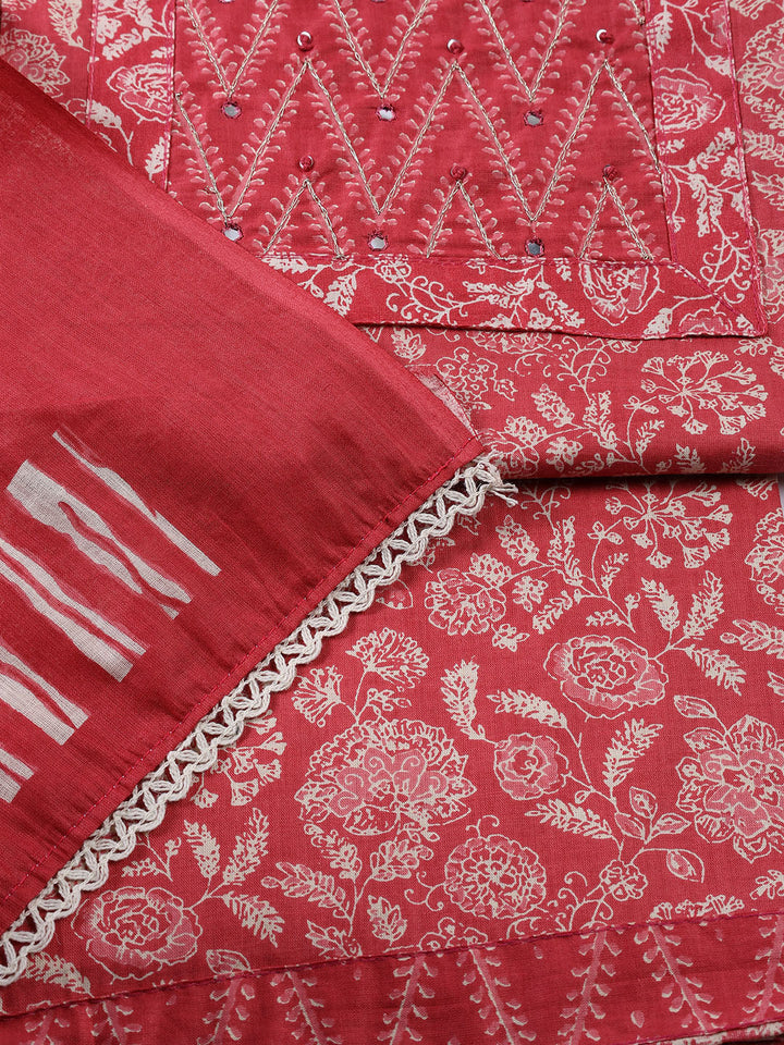 Printed Cotton Blend Unstitched Suit With Dupatta