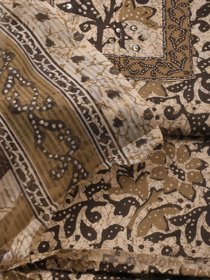 Printed Cotton Blend Unstitched Suit With Dupatta