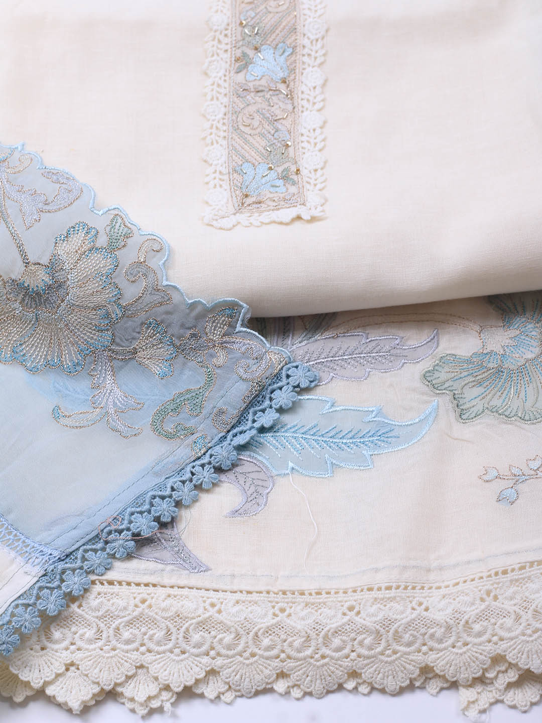 Embroidery Linen Unstitched Suit With Dupatta