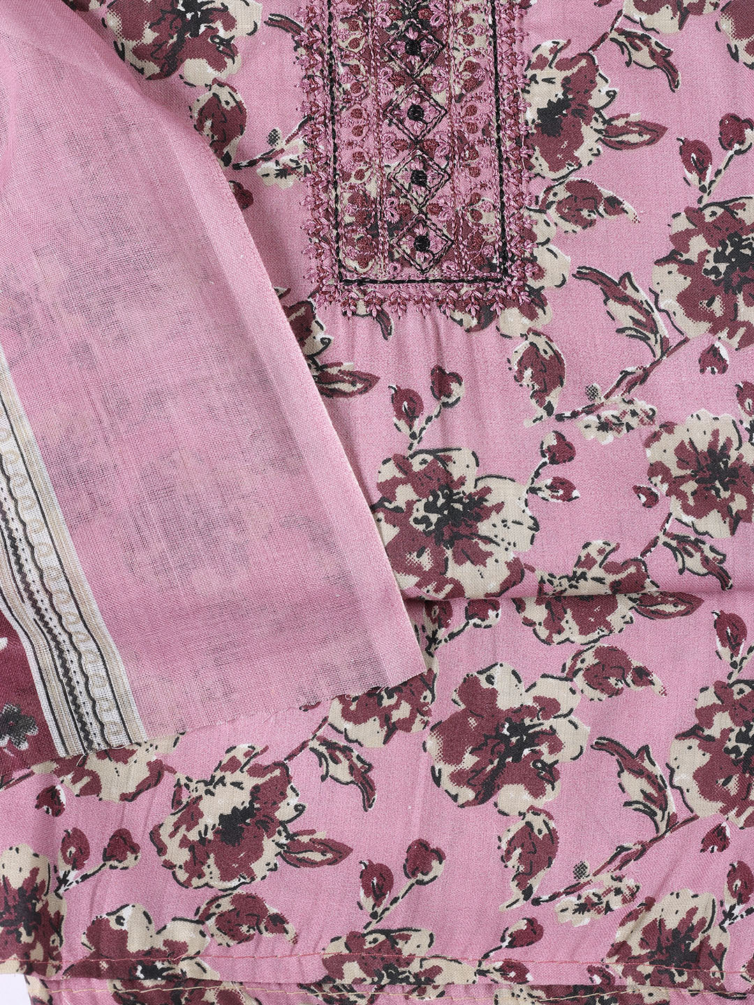 Neck Patti Cotton Blend Unstitched Suit With Dupatta