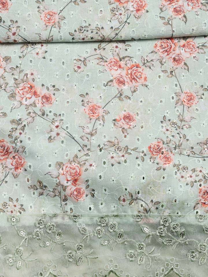 Schiffli Printed Cotton Blend Unstitched Suit Piece With Dupatta