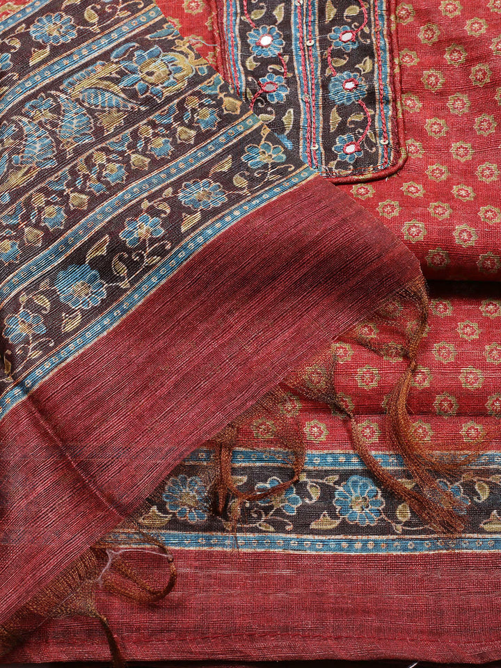 Neck Patti Chanderi Unstitched Suit With Dupatta