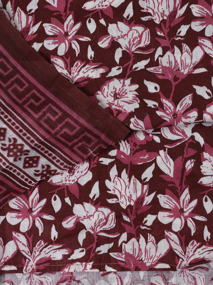 Printed Cotton Blend Unstitched Suit With Dupatta