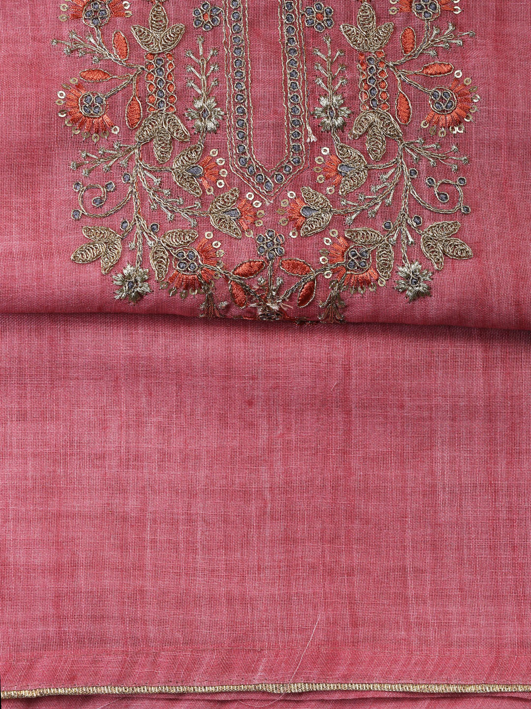 Neck Embroidered Cotton Blend Unstitched Suit With Dupatta
