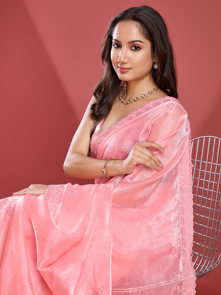 Embroidered Chinon Saree