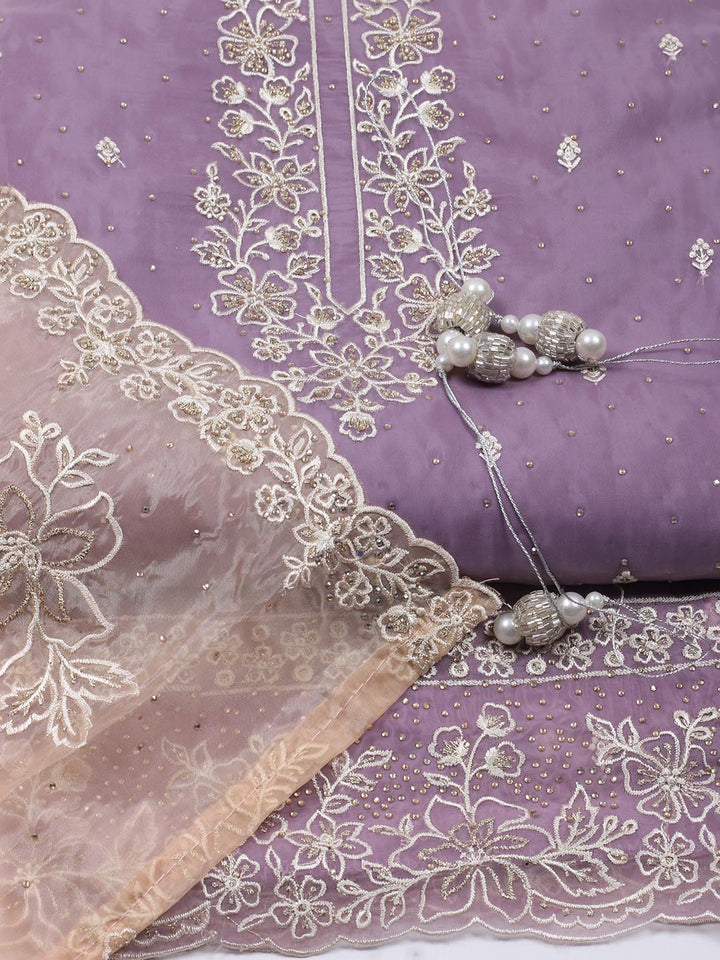 Neck Embroidery Organza Unstitched Suit Piece With Dupatta