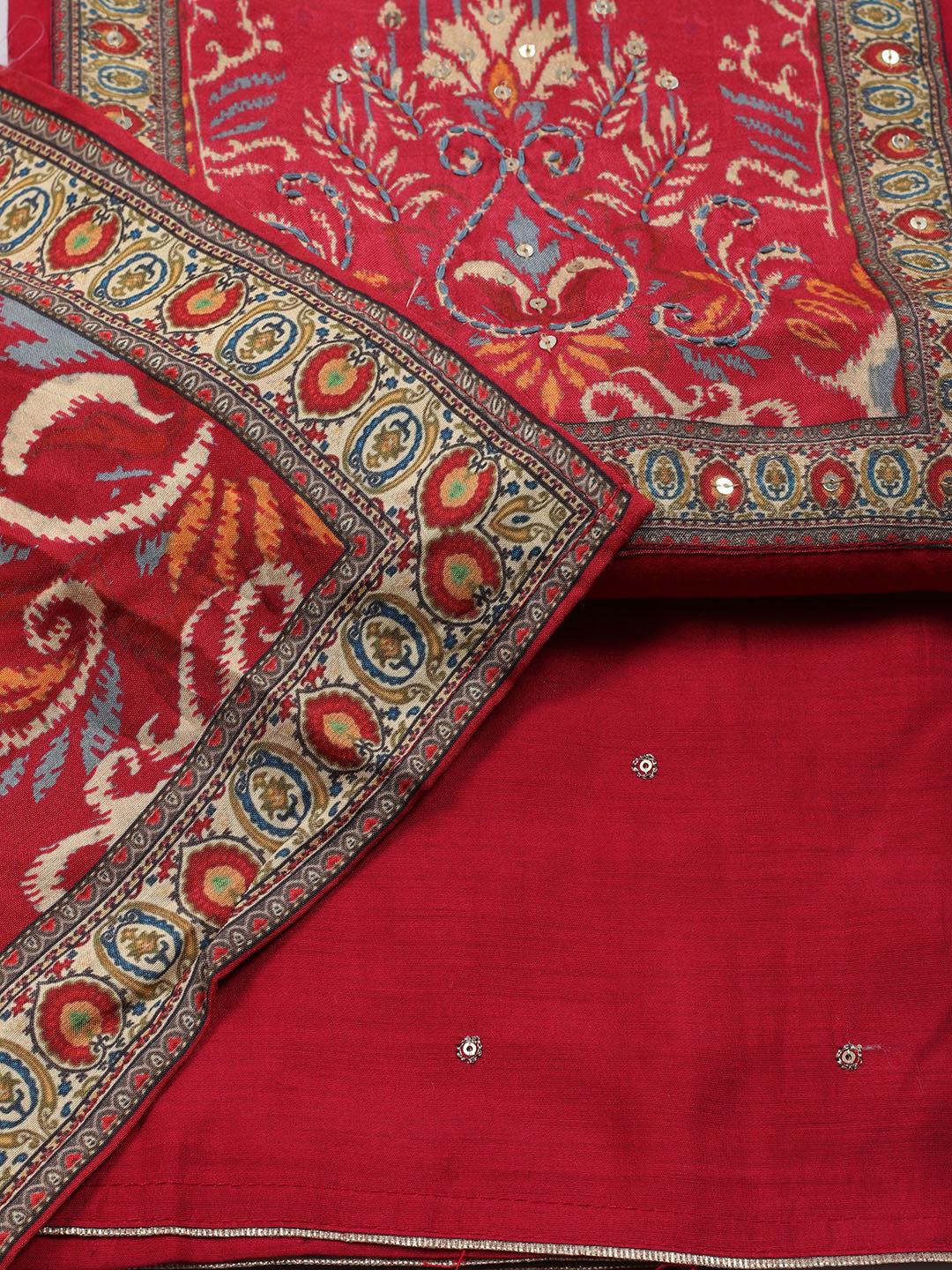Printed Chanderi Unstitched Suit Piece With Dupatta