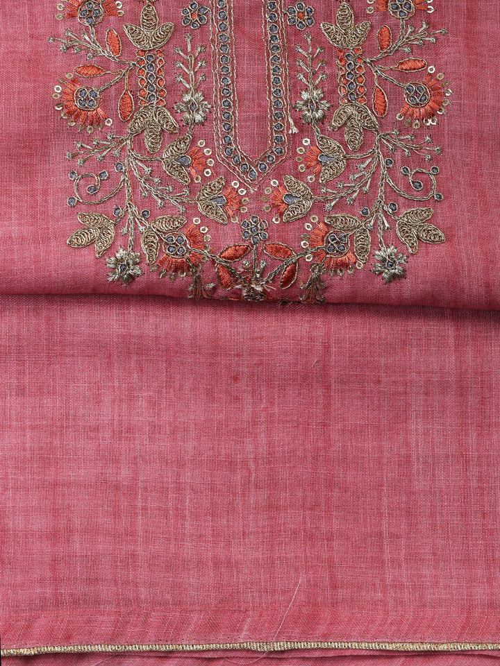Neck Embroidered Cotton Blend Unstitched Suit With Dupatta