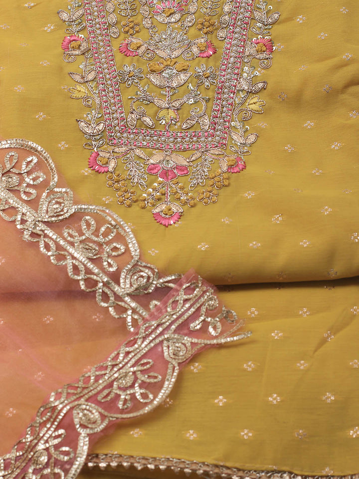 Neck Embroidery Chanderi Unstitched Suit With Dupatta