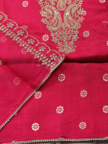 Neck Embroidery Chanderi Unstitched Suit With Dupatta