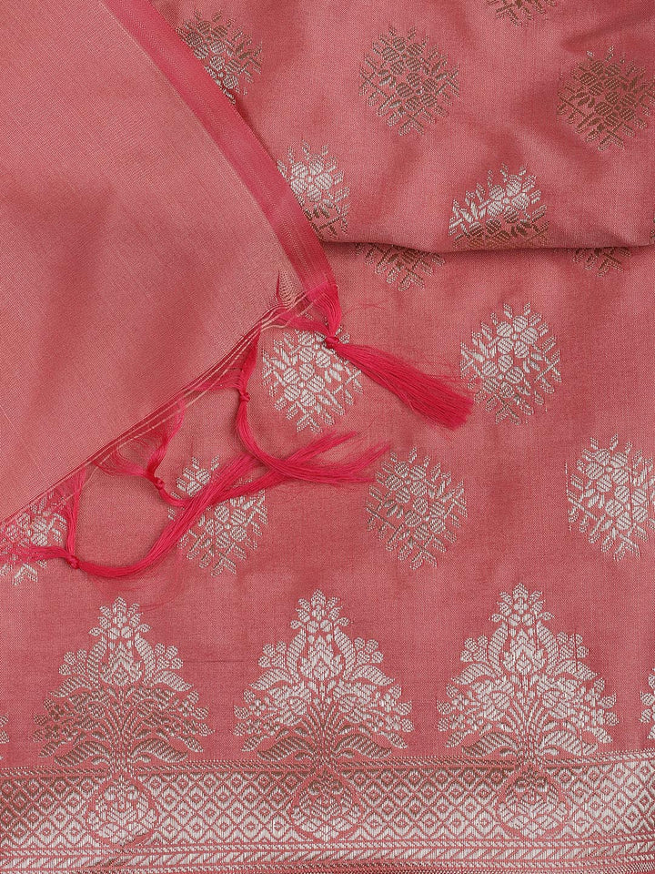 Floral Woven Booti Chanderi Unstitched Suit With Dupatta