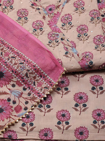 Floral Printed Cotton Unstitched Suit Piece With Dupatta