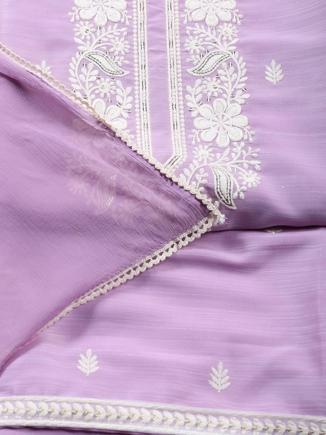 Neck Embroidered Chanderi Unstitched Suit With Dupatta