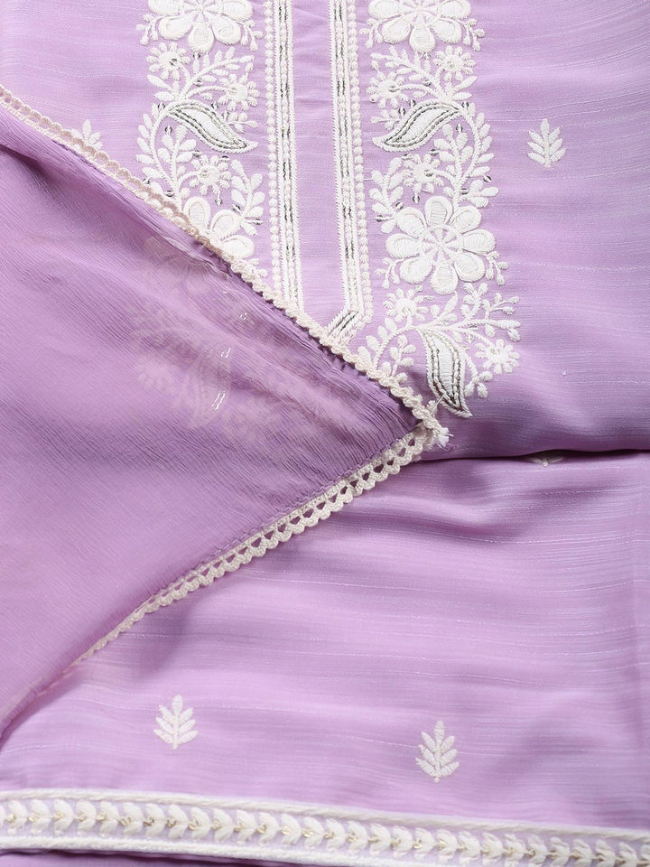 Neck Embroidered Chanderi Unstitched Suit With Dupatta