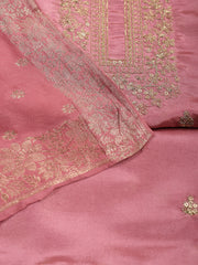 Neck Embroidered Chanderi Unstitched Suit With Dupatta