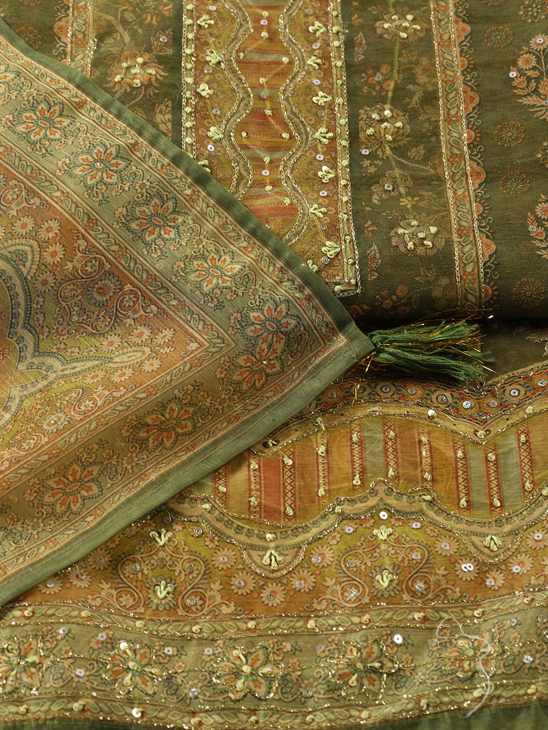 Embroidered Chanderi Unstitched Suit With Dupatta