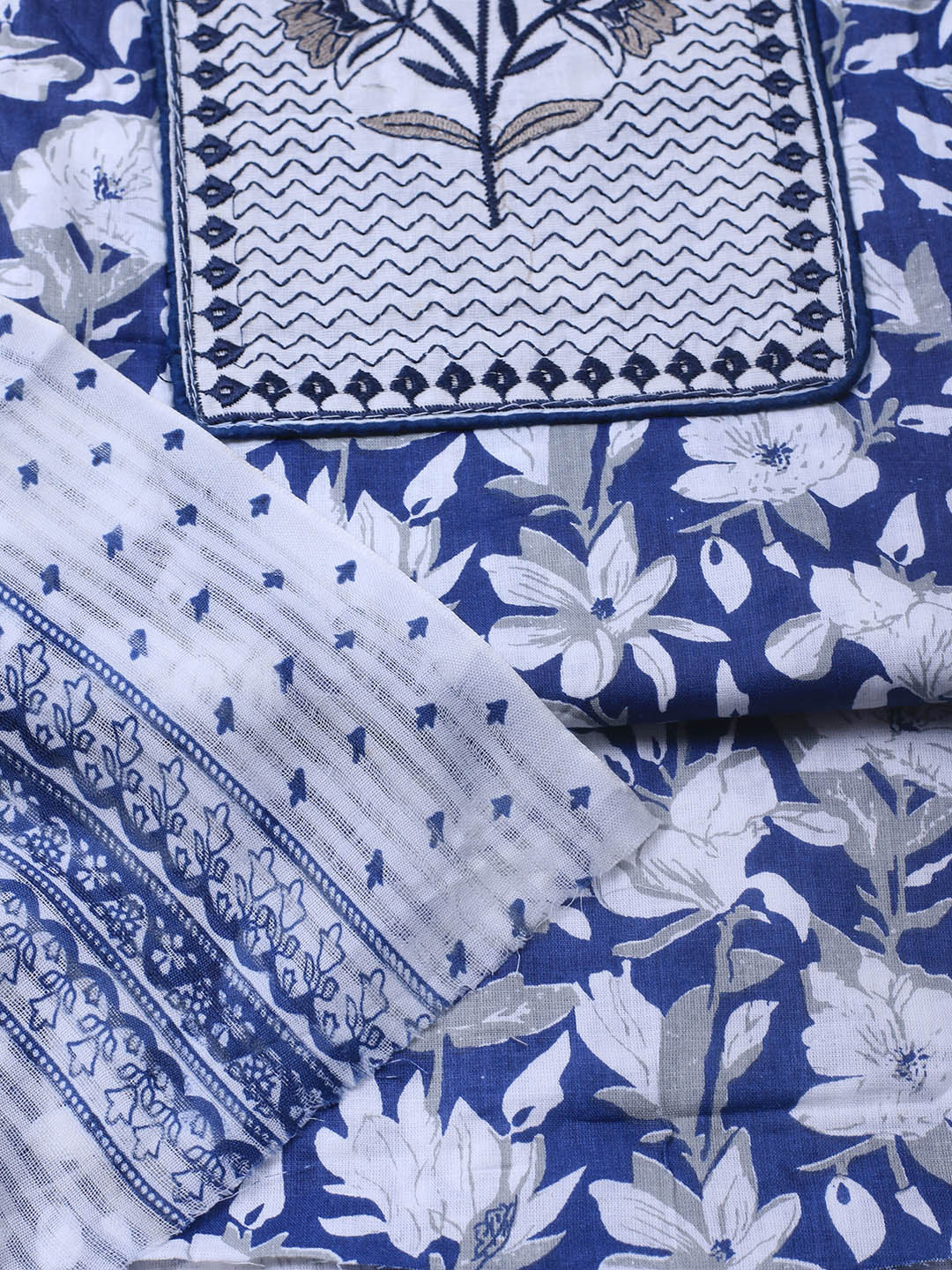 Printed Cotton Blend Unstitched Suit With Dupatta
