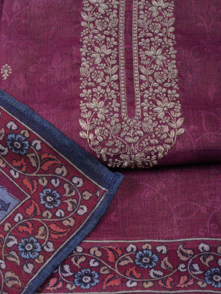 Neck Embroidered Chanderi Unstitched Suit With Dupatta