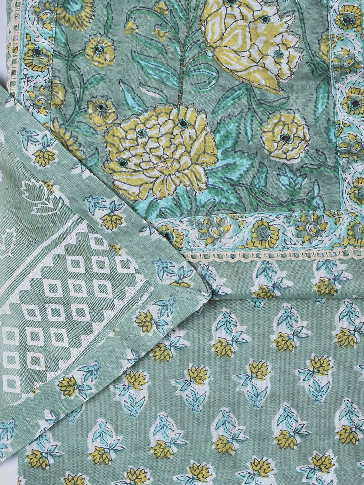 Printed Cotton Blend Unstitched Suit With Dupatta