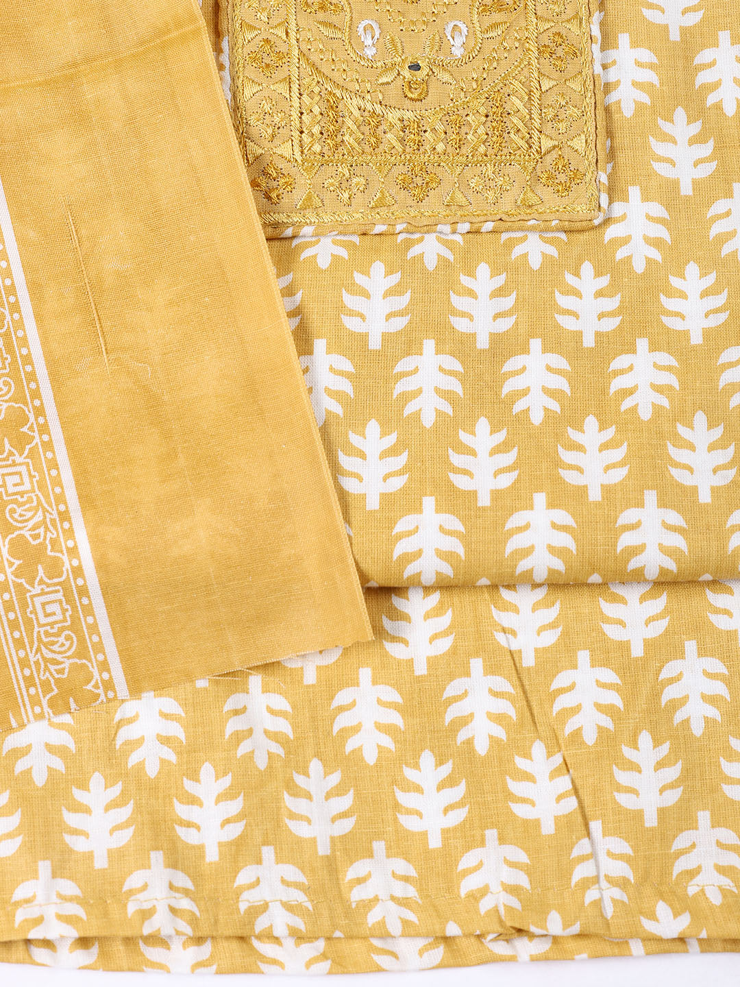 Neck Patti Cotton Blend Unstitched Suit With Dupatta