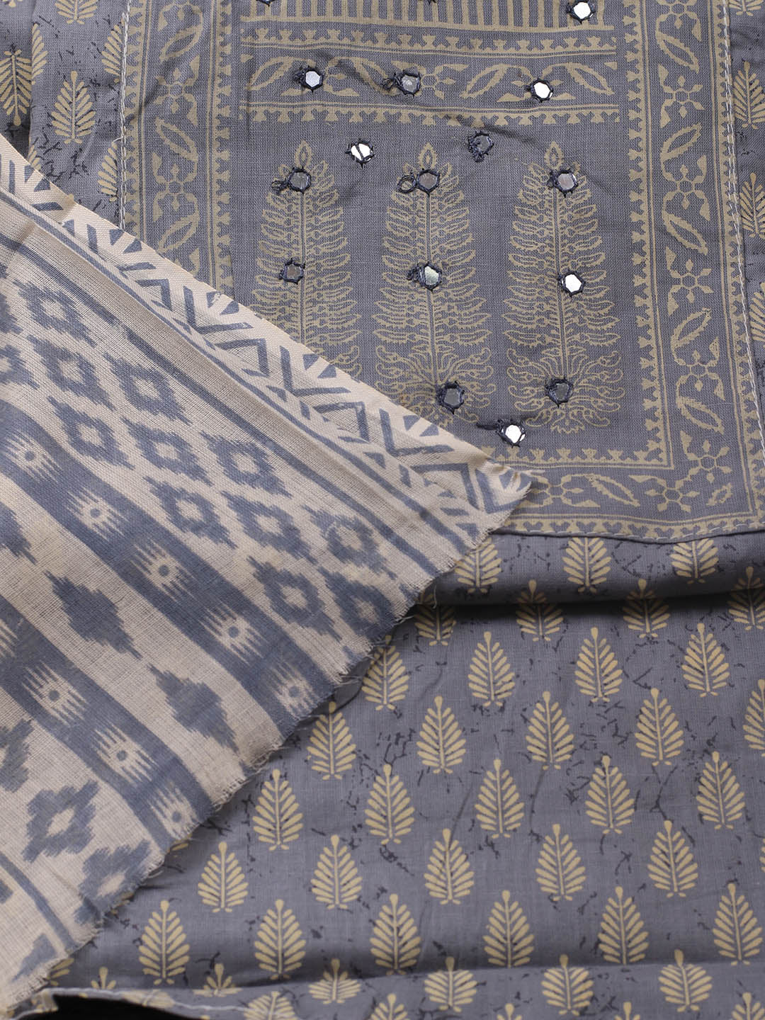 Printed Cotton Blend Unstitched Suit With Dupatta
