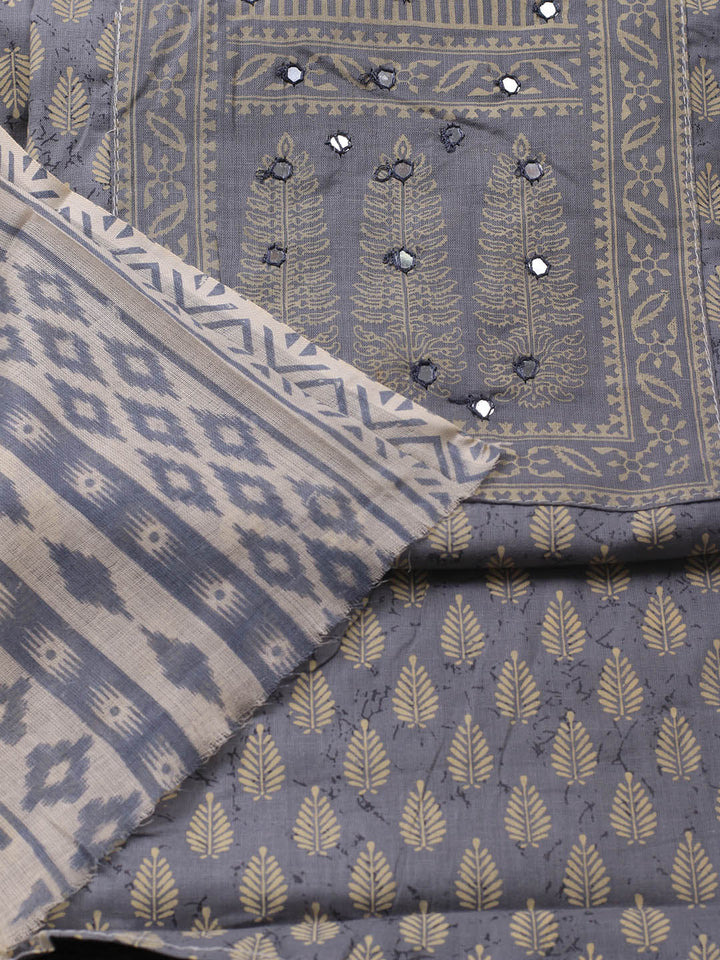 Printed Cotton Blend Unstitched Suit With Dupatta