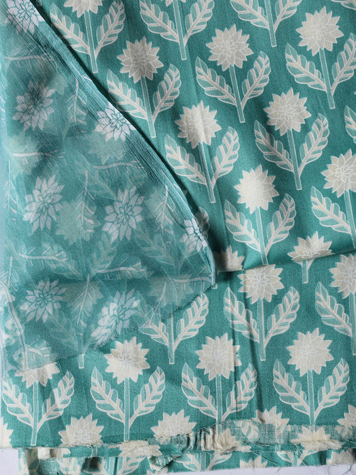 Printed Cotton Blend Unstitched Suit With Dupatta