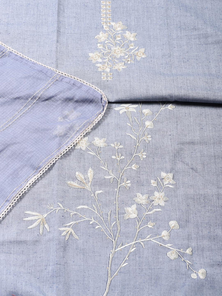 Neck Embroidered Cotton Blend Unstitched Suit Piece With Dupatta