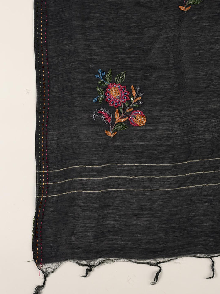 Neck Embroidered Cotton Blend Unstitched Suit Piece With Dupatta
