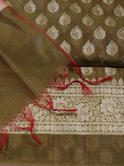 Woven Banarasi Chanderi Unstitched Suit With Dupatta