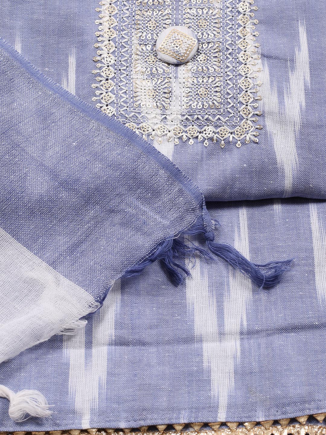Neck Embroidered Cotton Blend Unstitched Suit Piece With Dupatta